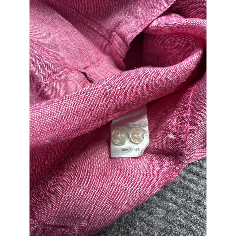 Baird McNutt Linen Shirt Mens Large Pink Short Sleeve Murano Slim Fit Button‎ - Picture 5 of 8